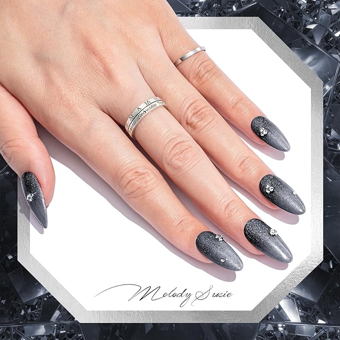 MelodySusie Sliver Glitter Gel Nail Polish,0.5fl oz Black Gray Glitter Nails Soak Off UV LED Sparkle Glitter Gel Polish Gift for Women Nail Art Manicure Salon DIY Nail Design Decoration at Home-z200