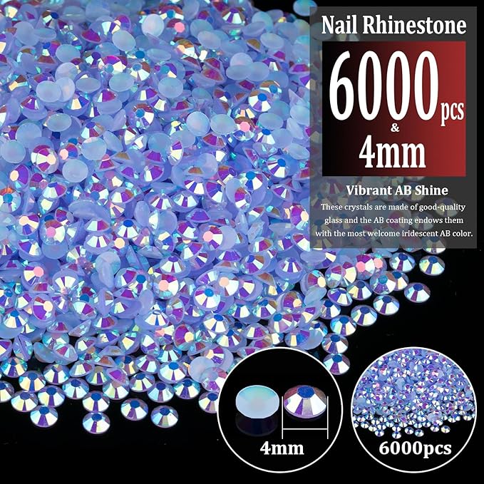 6000pcs 4mm Resin Rhinestones Bulk, Sky Blue AB Flatback Round Jelly Rhinestones Bedazzling Non Hotfix Crystal Gems Large Quantity Wholesale for DIY Crafts Clothes Tumblers Face Makeup Manicure