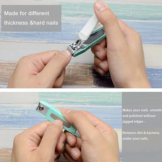 PAFASON Ultra Sharp Stainless Steel Nail Clipper Trimmer Cutter Set with Built-in Nail Catcher & Glass Nail File 3 Pack Fingernail & Toenail Clippers for Men & Women