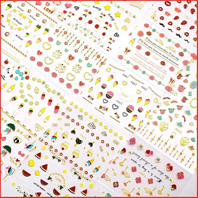 30 Sheets Valentine Nail Stickers: 3D Self-Adhesive Red Heart Designs, Rose Lip Bow, Valentine Decals & Supplies