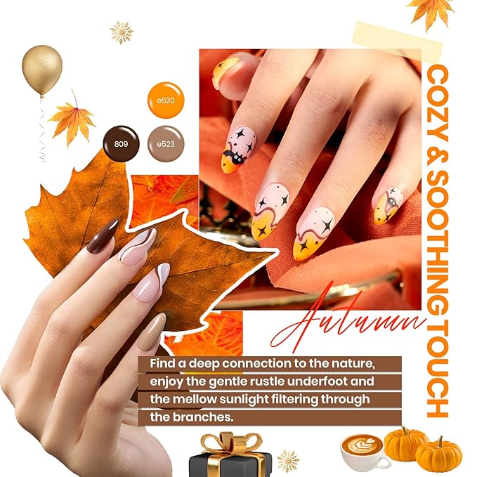 beetles Gel Polish Vivid Seasons, Fall Gel Nail Polish Set, 36 Colors Yellow Burgundy Purple Pink Jelly Shades, 45pcs with Base & Top Coat, UV LED Soak Off DIY Salon Set, Gift for Women & Girls