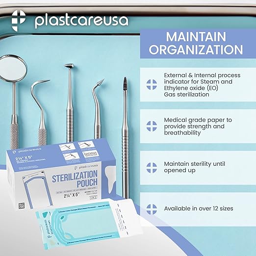 1000 2.25 x 4 Inch Self Sterilization Autoclave Pouches for Cleaning Tools, Sterilizer Bags for Dental Offices, Pouch for Dentist Tools, 5 Boxes of 200