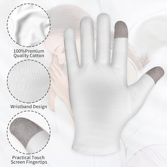 Sibba 3 Pairs Touch Screen Moisturizing Gloves White Cotton Moisturizing Gloves Overnight Bedtime Heal Eczema Sleeping Lotion Hand Spa Treatment Gloves Repair Rough Cracked Dry Chapped Hands Skin