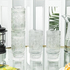 SoulTimes 4 Pack Large 16oz Ribbed Glassware Set, Flower Design Stackable Glass - Image 6