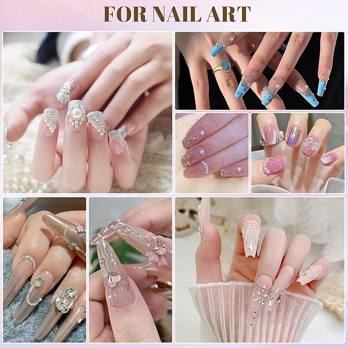 2 Boxes Sparkling Nail Pearls/Beads Kit, 1.5-5mm Beige & White Flatback Pearls and 0.8-3mm Silver & Gold Nail Caviar Beads for Women DIY Manicure Crafts (10-S2-Pearls)