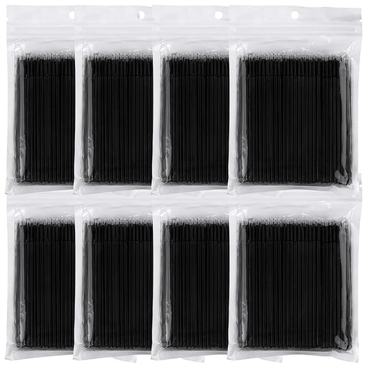 800 Pieces Microswabs for Eyelash Extensions, 10CM Lash Cotton Swabs, Microfiber Wands Brush for Lash Removal, Clean Mascara (Simple Packaging)-(Black)