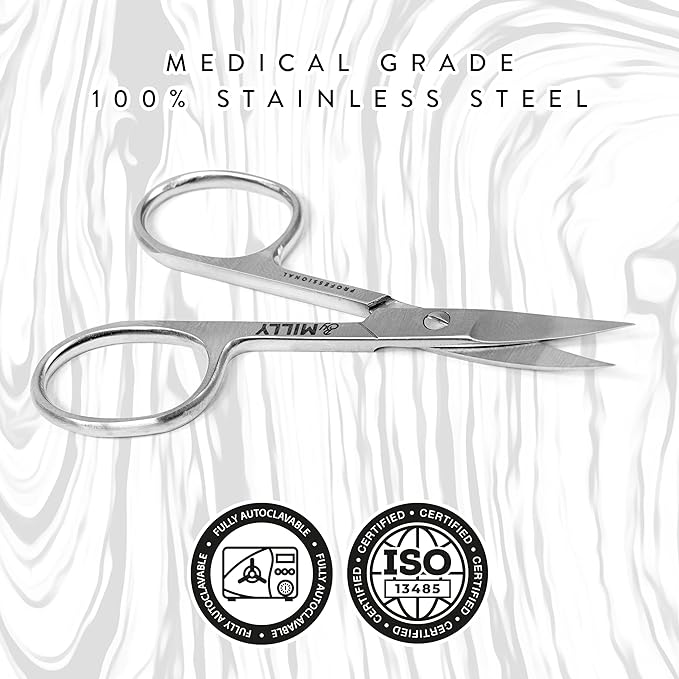 High Carbon Stainless Steel Professional Nail Scissors for Manicure | Razor Sharp Curved Blade Beauty Scissors for Women (Silver)