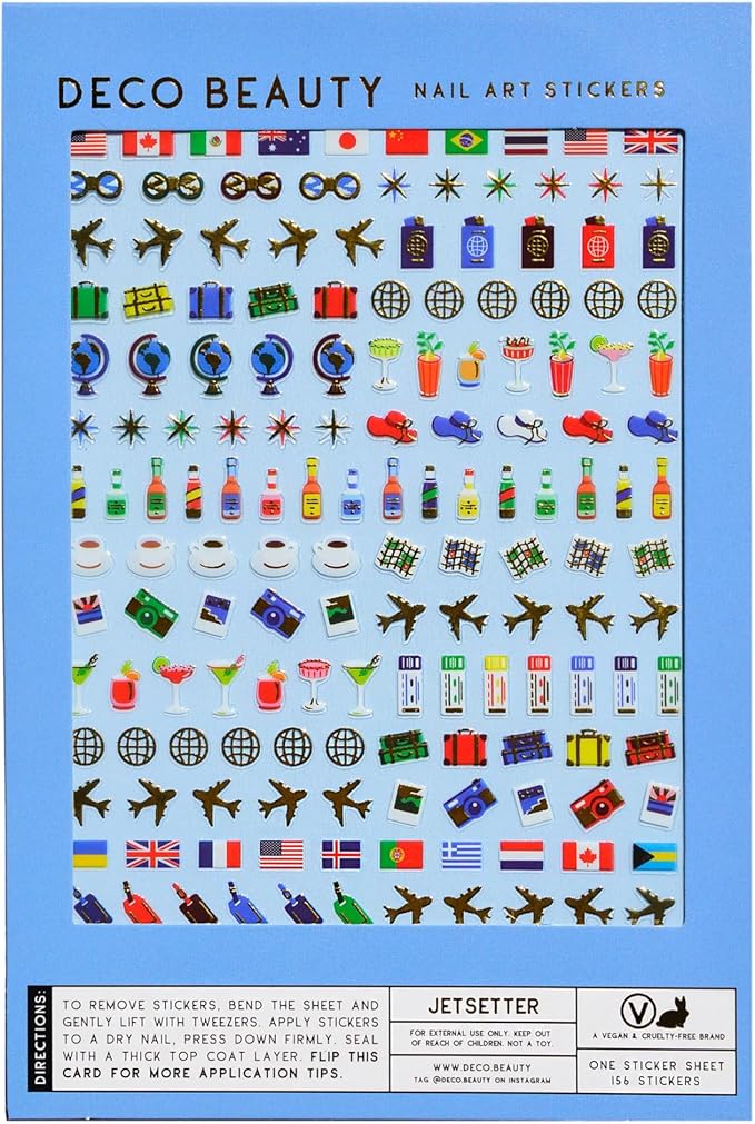 Deco Beauty Jetsetter Nail Stickers - Lightweight & Easy-to-Apply Nail Art with Trendy Designs - Durable & Long-Lasting Nail Stickers for Women, Ideal for DIY Manicures & Salon-Quality Nails