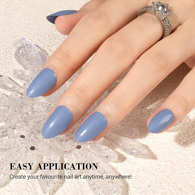 MelodySusie Semi Cured Gel Nail Strips (Pearly Blue), Works with Nail Lamp, Salon Quality, Long Lasting, Easy to Apply and Remove, Includes 20Pcs, 2 Prep Pads, Nail File and Wooden Stick