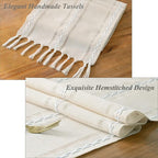 Wracra Rustic Linen Table Runner, Ivory Table Runners 108 inches Long | Raised - Image 2