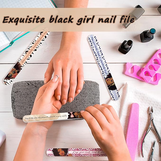 Lothee 50 Pack Nail Files Black African Women Board Nail File for Natural Nails Double Sided 150 Grit Emery Boards Professional Fingernails Emery Boards Buffer Manicure Tool for Women Gifts