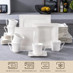 MALACASA 30 Pieces Dinnerware Sets, Modern Ivory White Plates and Bowls Sets - Image 4