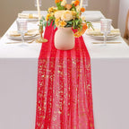 Snowkingdom Red Gold Table Runner Gauze 10FT Sparkly Sequin Glitter Sheer - Image 3