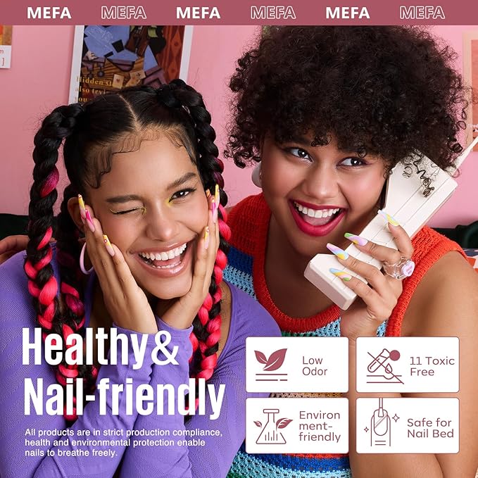 MEFA 19 Pcs Gel Nail Polish Kit with U V Light, 12 Colors Fall Gel Nail Polish Set Burgundy Red Champagne Gold Glitter Soak Off Purple Manicure Tools Beginners Salon Art Nails Art DIY for Women