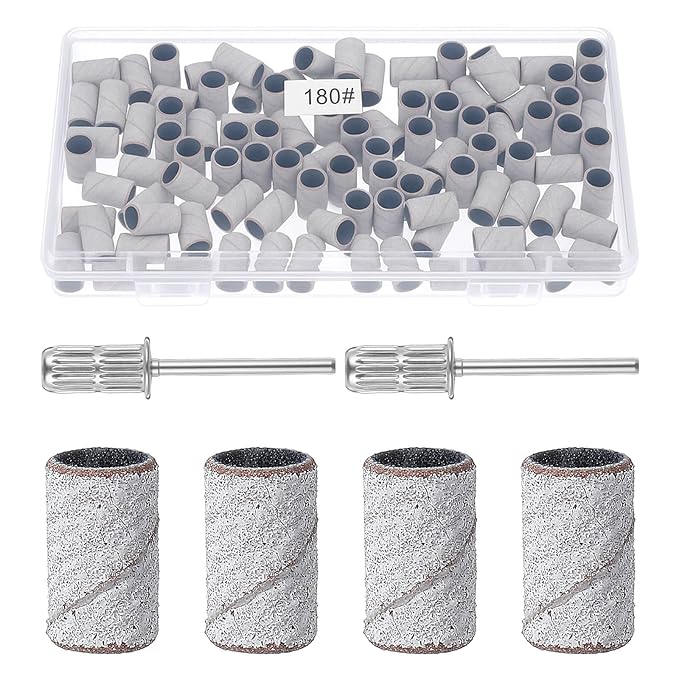 200 Pcs Nail Sanding Bands, 180 Grit Zebra Sanding Bands for Nail Drill with 3/32” Nails Drill Bit for Nails Files, Gel Removing