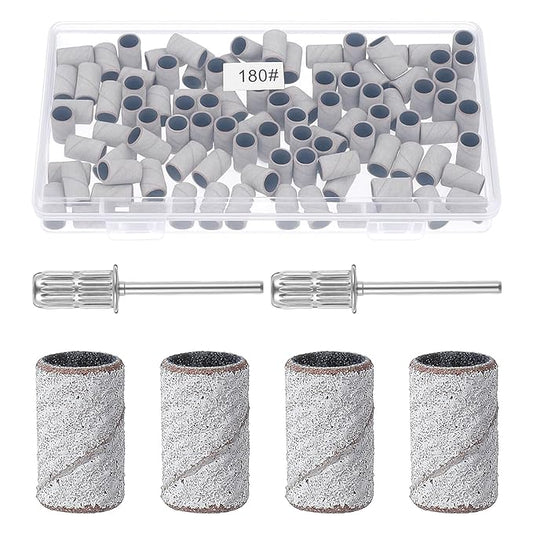 200 Pcs Nail Sanding Bands, 180 Grit Zebra Sanding Bands for Nail Drill with 3/32” Nails Drill Bit for Nails Files, Gel Removing