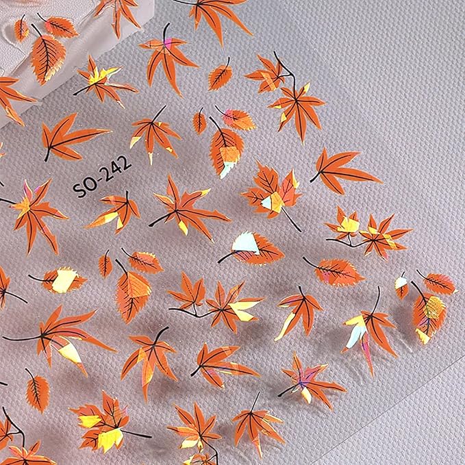 Fall Nail Art Stickers Autumn Maple Leaf Nail Decals 6PCS Laser Fallen Leaves Nail Art Supplies 3D Self-Adhesive Nail Stickers Autumn Leaf Nails Accessories for Women Thanksgiving Day Manicure Decor