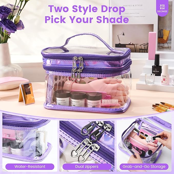 Nail Kit for Beginners with Everything: Professional Nail Acrylic Powder Liquid Set with Practice Hand Drill U V Light in Cosmetic Bag for Women Salon Home(Purple)