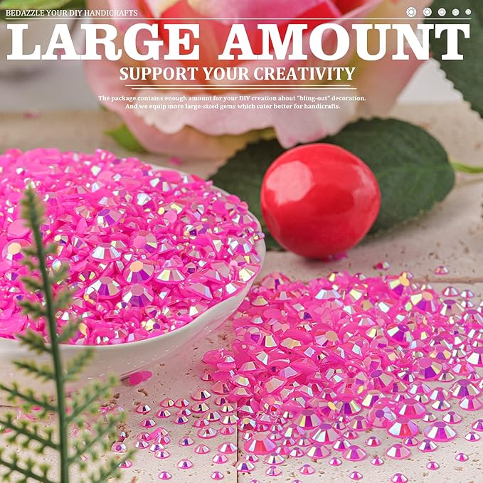 7000PCS Resin Rhinestones with Tweezers for Crafting, 2/3/4/5/6mm Flatback Jelly Rhinestones, 4 Box Hot Pink AB Non Hotfix Crystal Gems for DIY Crafts Mugs Tumblers Clothes Makeup Nail