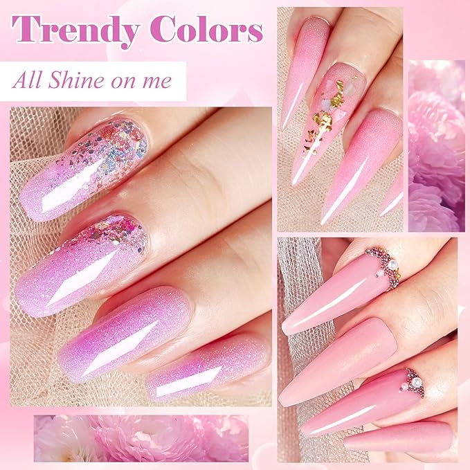 MEET ACROSS Poly Nail Gel 10Pcs Nail Extension Gel Set and Nail Extension Starter Kit for Beginners Nail Art DIY Home Gifts for Women (Pink, 12pcs)