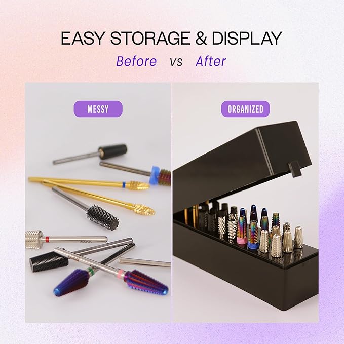 PANA Rectangle Nail Drill Bit Holder Display Organizer Case - Dustproof Carbide Bit Storage Container Box For Manicure Tools Nail Salon - 30 Holes Rose Gold (Drill Bits Not Included)