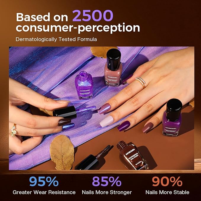 Morovan Purple Nail Polish Set: Brown Nude Glitter Nail Polish Kit Dark Purple Sparkle Shimmer Regular Air Quick Dry Fingernail Polish Pack for Women 2025 Nail Art Design Gift Holiday Party