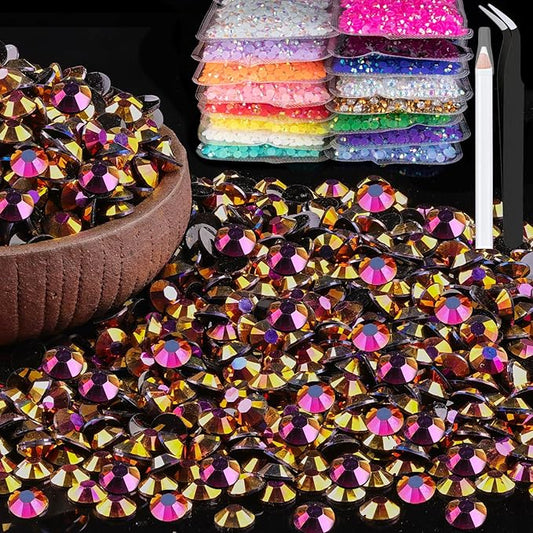 5000pcs 5mm Resin Rhinestones Bulk, Gold Rose AB Flatback Round Jelly Rhinestones Non Hotfix Crystal Gems Large Quantity Wholesale for DIY Crafts Clothes Bottles Face Makeup Manicure