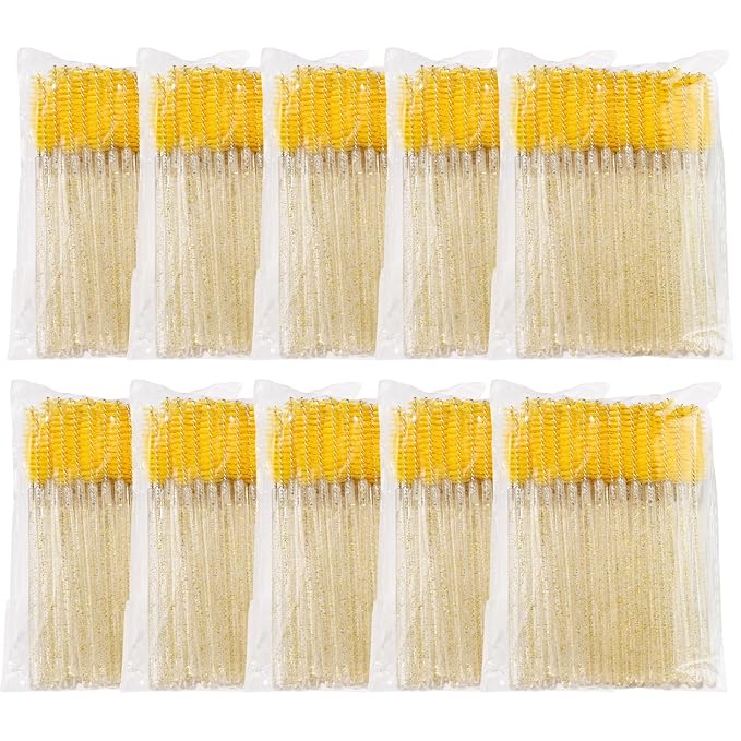 500 Pieces Eyelashes/Eyebrows Brushes, 10CM Lash Removal Cleaning Tools, Crystal Handle, Makeup Tools Mascara Wands(Simple Packaging)-(Crystal Yellow)