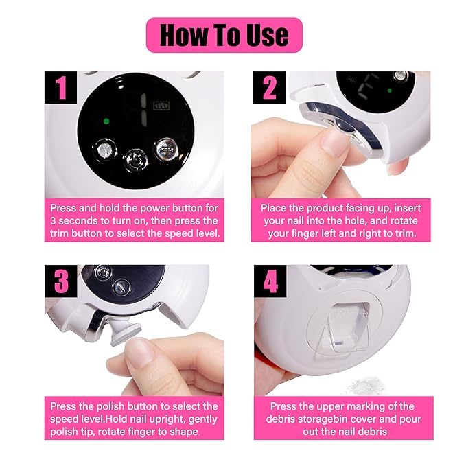 3-in-1 Electric Automatic Nail Clipper with Collector, 3-Speed Trimmer, USB Rechargeable,Suitable for Kids, Seniors, Caregivers,Self-polishing Effect Protect Your Fingers from Injury