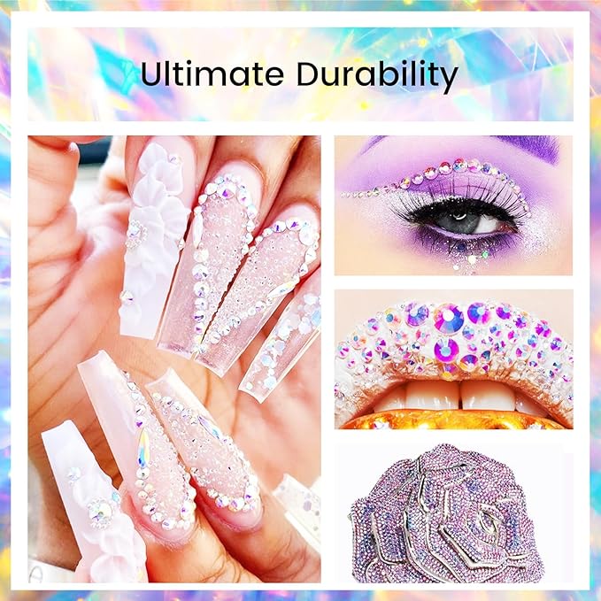 Novani Rhinestones 3000Pcs Flatback Crystal Round Loose Gemstones Glass Rhinestones for Crafts Makeup Nail Art Clothes Shoes DIY Decorations(SS8, 2.3-2.5mm,Crystal AB)