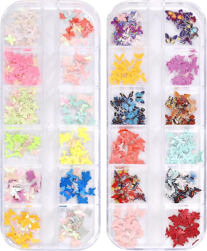 600Pcs 3D Flower Nail Art Charms Sequins Decals Colorful Mixed Butterfly Design Slice Nail Flowers Ultra Wood Pulp Flakes Sequins 2