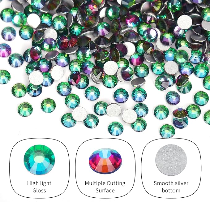 10000PCS Green Volcano Rhinestones Bulk, Flat Back Crystal Glass Stone Round Gems,SS10, 2.7-2.9mm