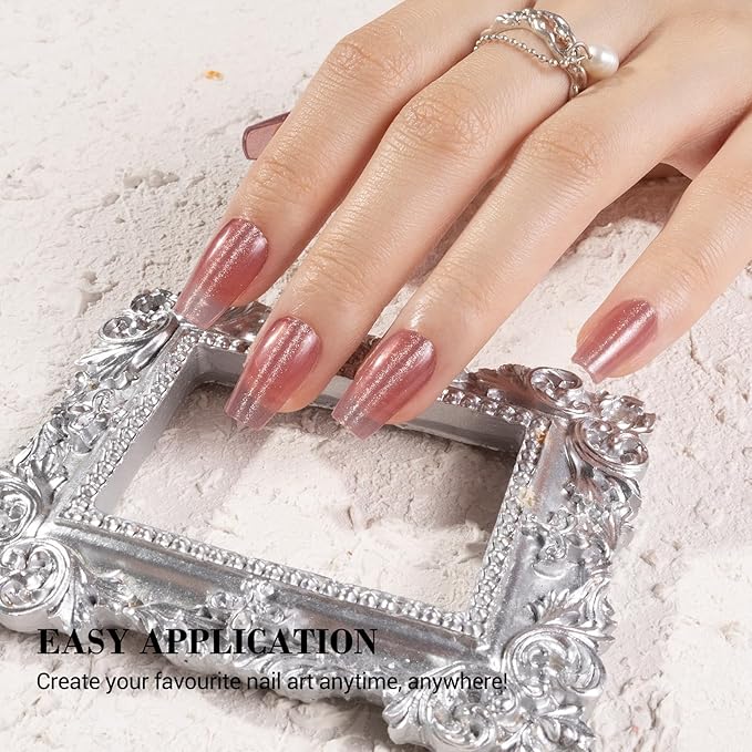 MelodySusie Pink Cat Eye Gel Nail Strips, 20 Pcs, Salon Quality, Long Lasting, Easy Apply & Remove, Includes Prep Pads, Nail File & Wooden Stick