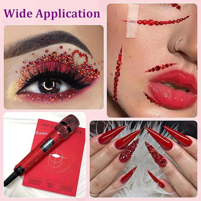 30000Pcs Resin Rhinestones for Bedazzling with Tweezers, Red Rhinestones for Crafting with B7000 Jewelry Glue for DIY Crafts Clothing Tumblers Shoes Fabric Nail Art
