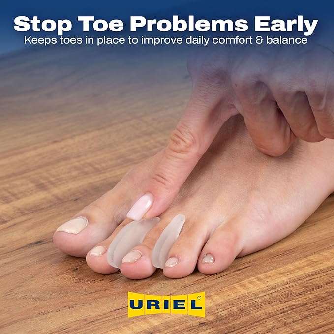 Uriel Silicone Toe Separators for Women & Men – Reusable Toe Spacers for Overlapping Toes, Bunions & Calluses – Soft Non-Slip Design in 2 Sizes for Everyday Comfort, Yoga & Barefoot Use