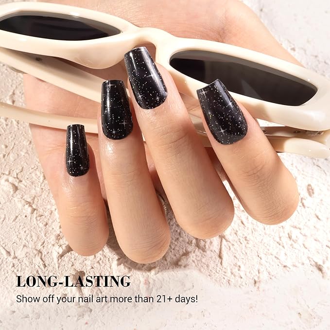 MelodySusie 20PCS Semi Cured Gel Nail Strips (Stellar Noir), Works with Nail Lamp, Salon Quality, Long Lasting, Easy to Apply and Remove