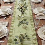 HunnmingRe Ruffle Trim Boho Table Runner Farmhouse Rustic Stripes Scalloped - Image 5