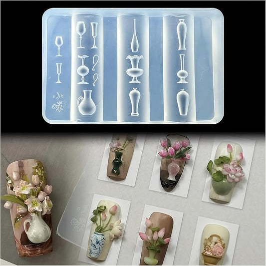 3D Vase Nail Art Molds Flower Design, Silicone Nails Tool Y2k Decoration