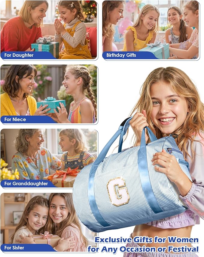 Birthday Gift for Her, Girls Travel Duffle Bag, Kids Initial Overnight Bags with Shoe Compartment, Customized Weekender Bag with Makeup Pouch, Trendy Stuff for Teen Girl Women (Letter L)