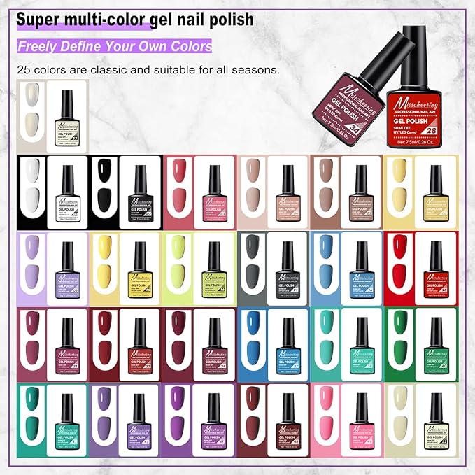 69PCS Nail Polish Kit with UV Light, 28 Colors Soak Off Gel, Manicure Dryer Lamp & Shaping Tools for Salon and Home Use