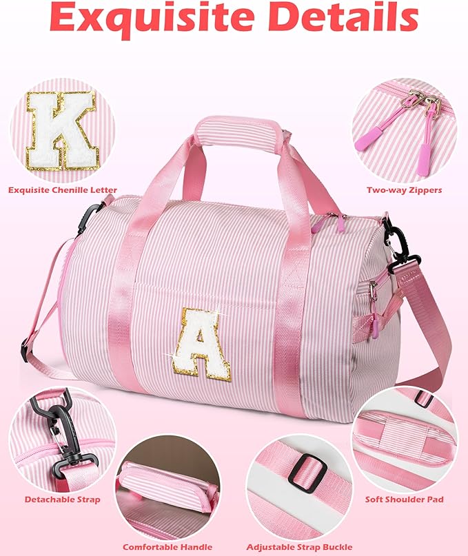 Birthday Gift for Daughter, Girls Travel Duffle Bag, Kids Initial Overnight Bags with Shoe Compartment, Personalized Weekender Bag with Makeup Pouch, Preppy Things for Teen Girl (Letter Z)
