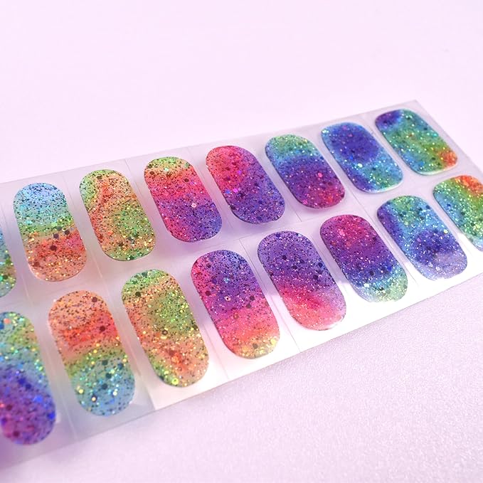 Semi Cured Gel Nail Strips Salon-Quality, Long Lasting Adhere Nail Art Stickers Decals (Colorful Sequins)