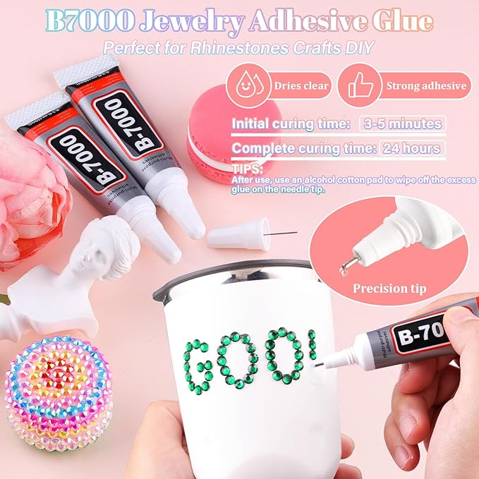 30000Pcs Resin Rhinestones for Bedazzling with B7000 Jewelry Glue, Emerald Green Flatback Gems Rhinestones for Crafting, Clothing Tumblers Mugs Shoes Fabric Decor Nail Art