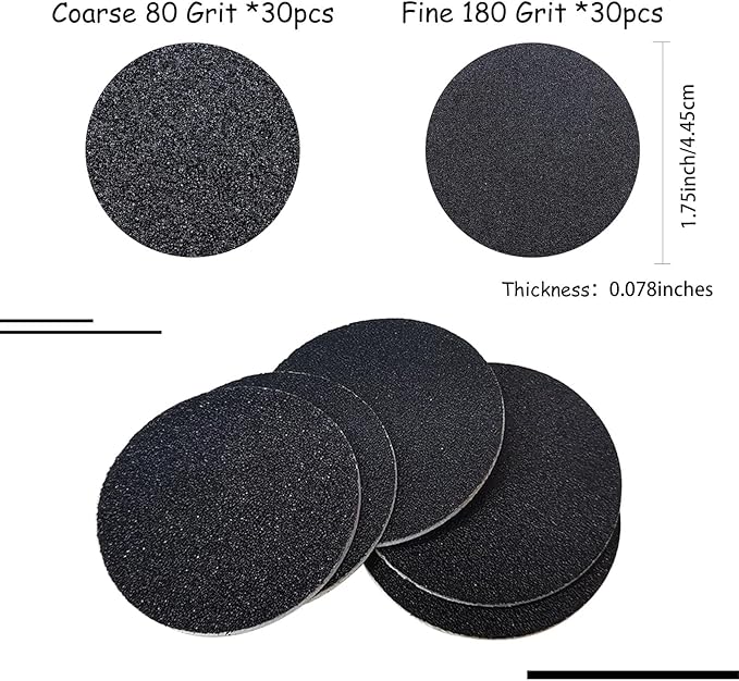 60 Pcs Foot File Sandpaper Discs Replaceable Foot Sanders Refill Callus Disks for Electric Callus Remover Dead Skin Removal (30pcs Coarse 80 Grit + 30pcs Fine 180 Grit)