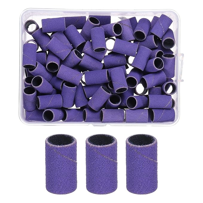 HARFINGTON 100pcs Small Sanding Bands 240 Grit for Nail Drill Bits Mini Sanding Band for Nails Gel Manicures Purple