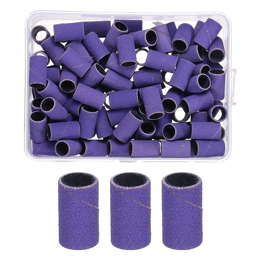 HARFINGTON 100pcs Small Sanding Bands 240 Grit for Nail Drill Bits Mini Sanding Band for Nails Gel Manicures Purple