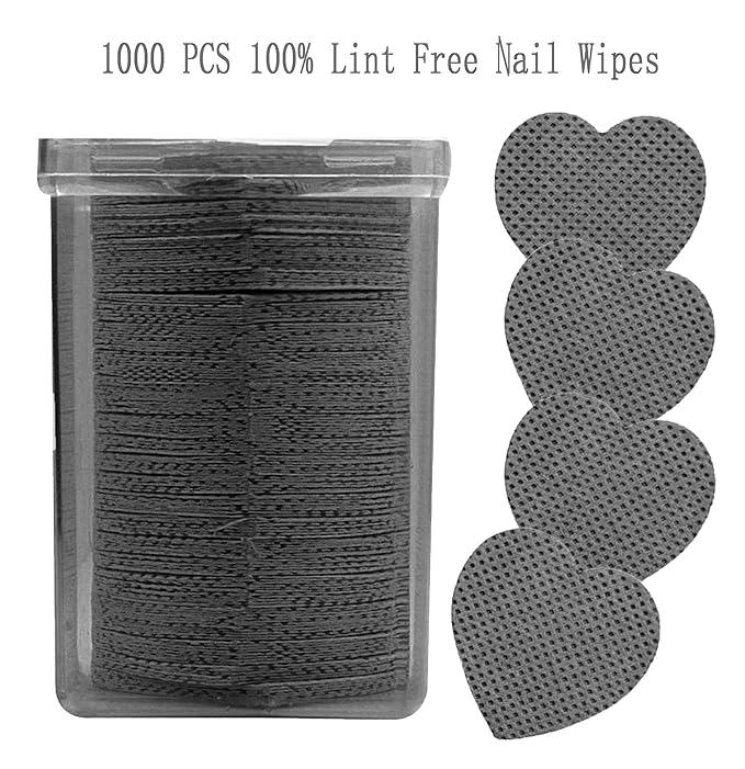 1000 PCS Lint Free Nail Wipes, Nail Polish Remover Wipes, Gel Nail Polish Remover, Lash Glue Cleaning Pads, Black