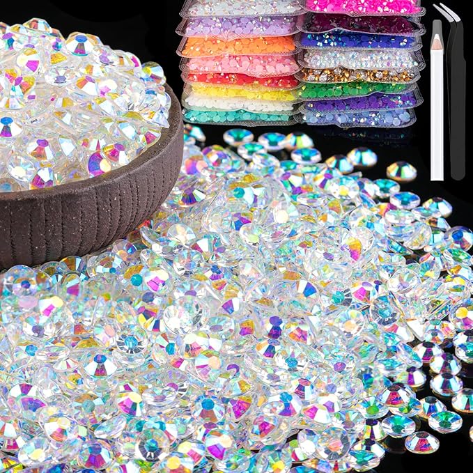 5000pcs 5mm Resin Rhinestones Bulk, Transparent AB Flatback Round Jelly Rhinestones Bedazzling Non Hotfix Crystal Gems Large Quantity Wholesale for DIY Crafts Clothes Tumblers Face Makeup Manicure