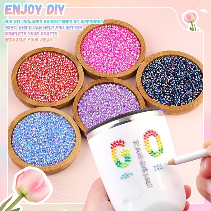 24000Pcs Resin Jelly Rhinestones with Tweezers for Crafting, Multi Colors 3mm Non Hotfix Flatback Gems, Bedazzling Crystal for DIY Crafts Clothing Tumblers Mugs Shoes Decor Nail Art