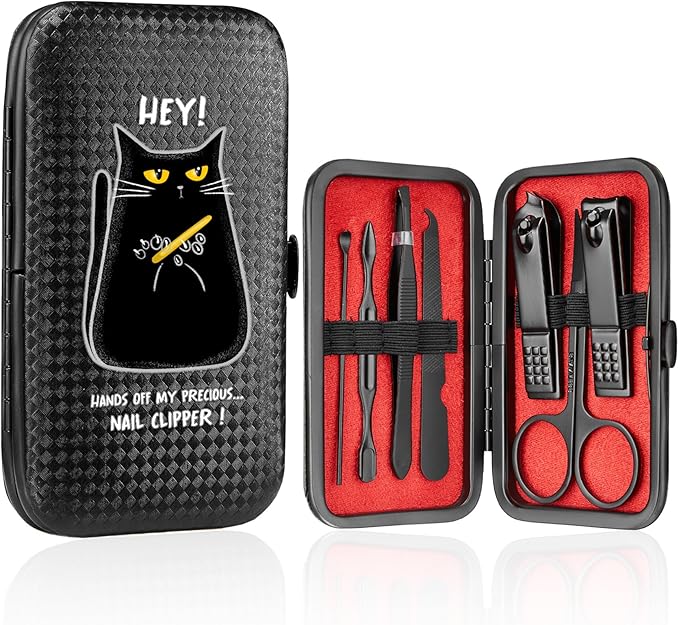 COSHAYSOO Christmas Stocking Stuffers Small Useful Funny Birthday Gifts for Family Daughter Sister Wife, 7 Pcs Travel Manicure Set with Black Case for Women Nail Clipper Grooming Kit